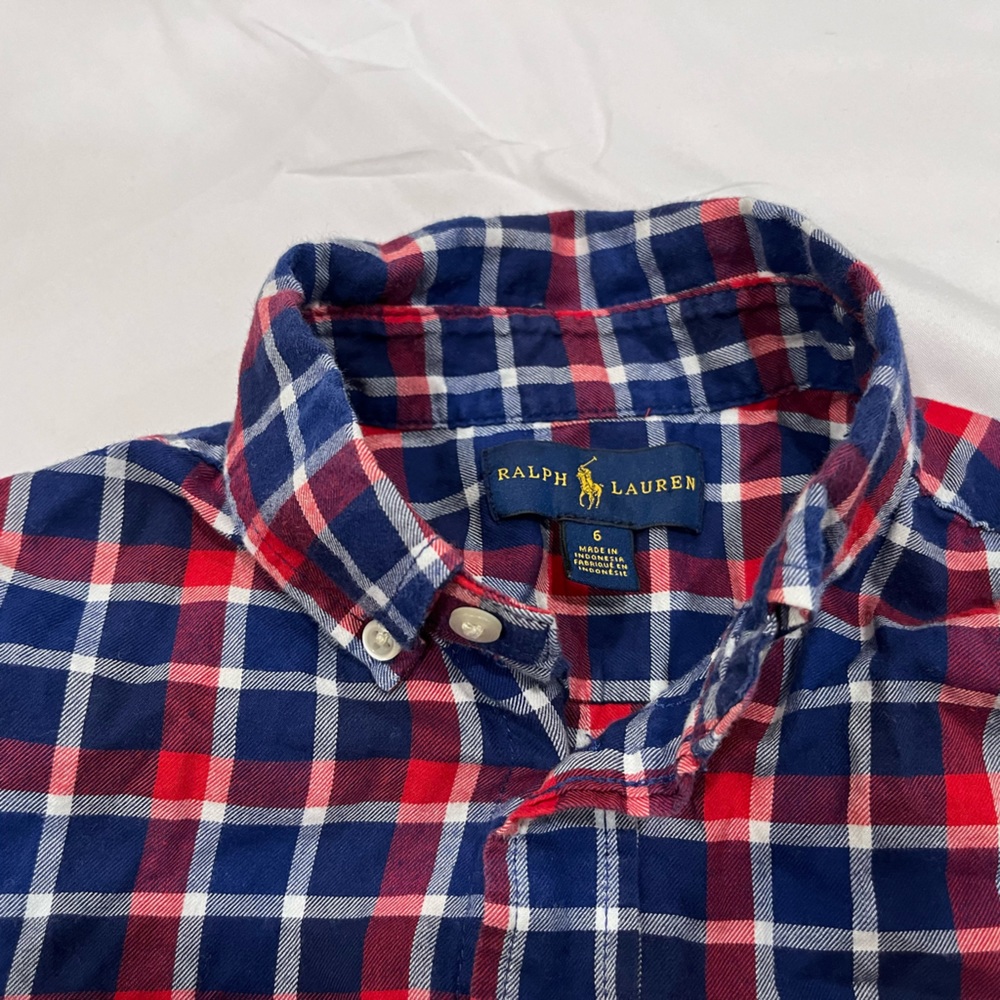 Polo by Ralph Lauren button up Children 6. USED Red & blue plaid. Good condition